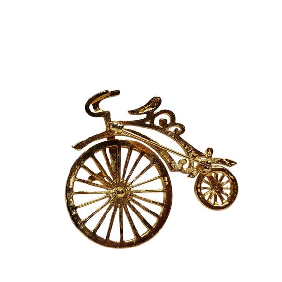 Vintage Bicycle Brooch Gold Tone Spinning Wheel Vintage 🚲 - Picture 5 of 11